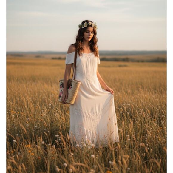 Love & Liberty Dresses & Skirts - Love & Liberty Ivory Silk Lace Maxi Dress